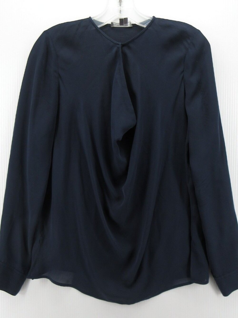 Vince Top 4 Navy Silk Blouse Draped Sheer Lightweight Classic *